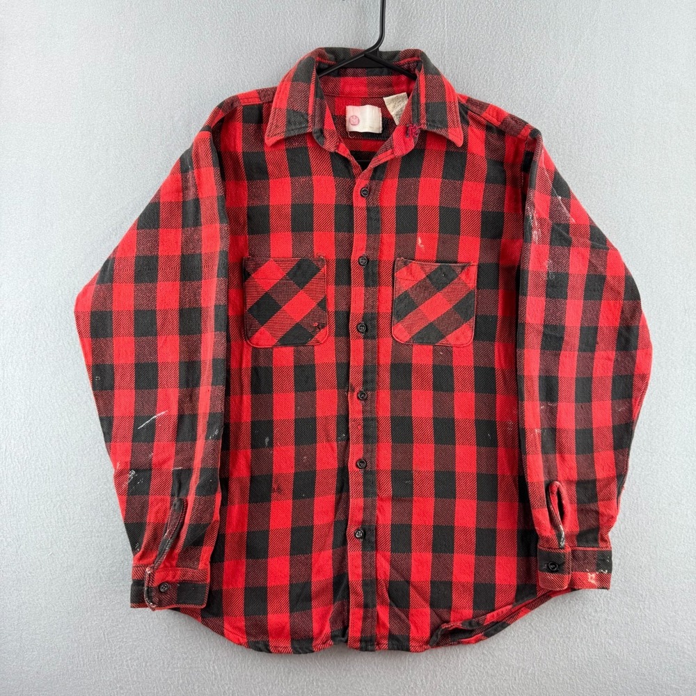 Vintage‎ 70s Sears Kings Road Flannel Mens Large Plaid Cotton Union Made in USA